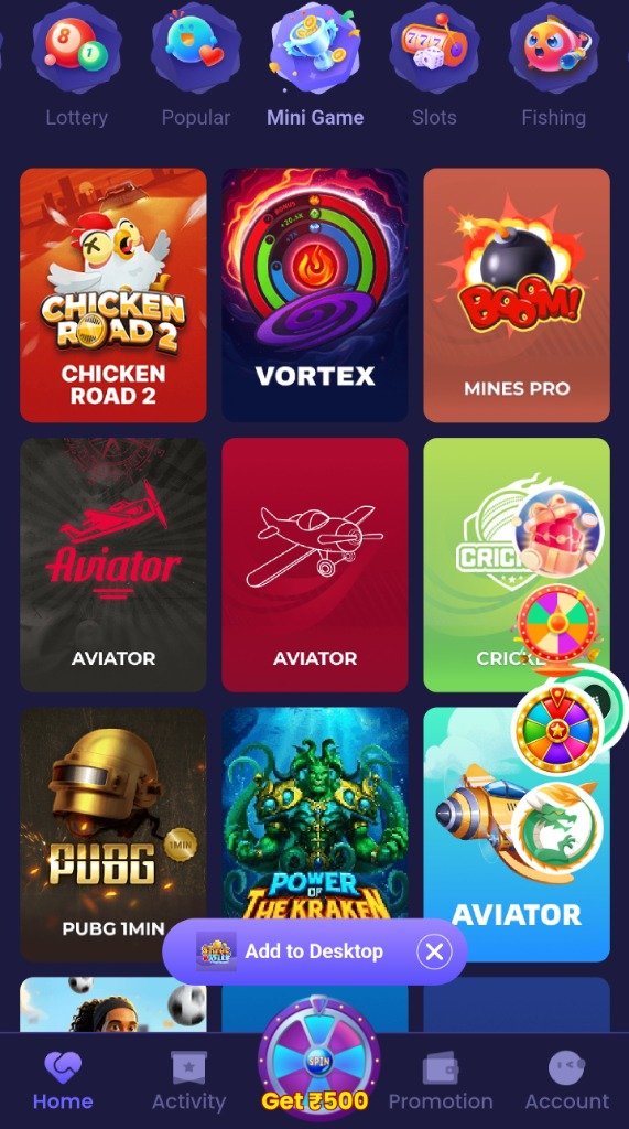 ShreeWin Mini Games category with Chicken Road 2 and Vortex