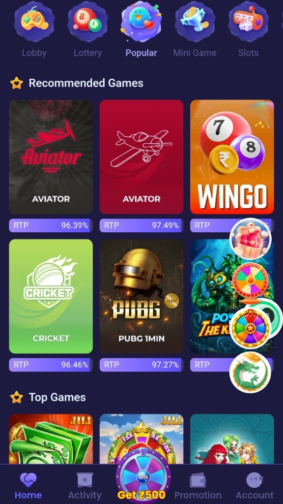 ShreeWin App screens showing home lobby, login and register for educational overview